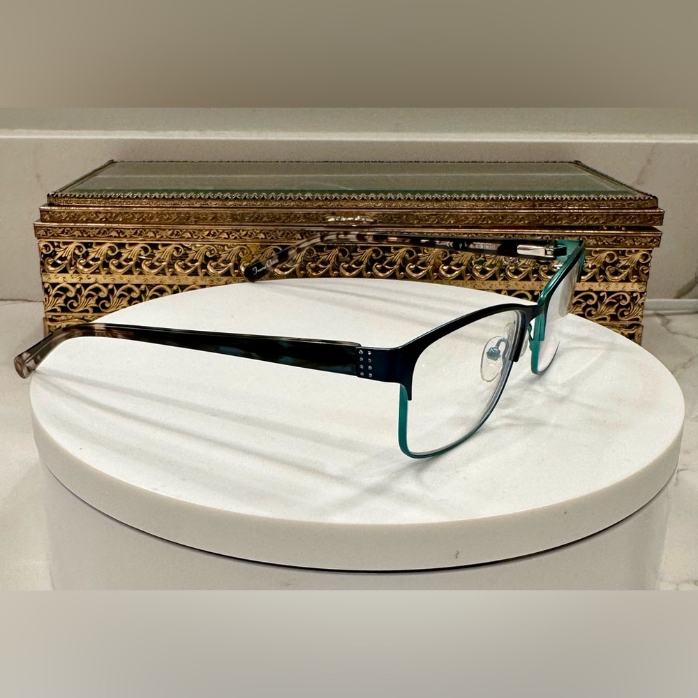 Phoebe - Rx Metallic Green/Teal Eyeglass Frames, Crystal Accents, EUC, Kay Unger